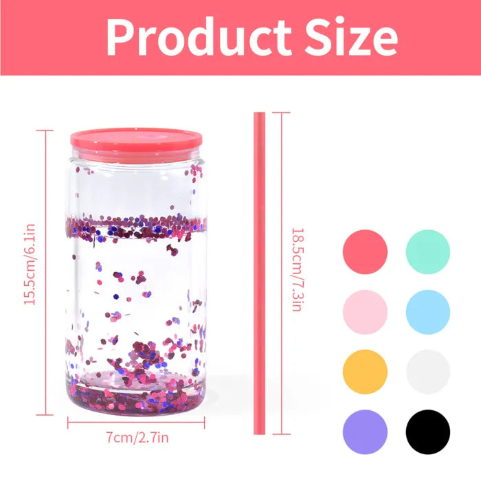 25Pack USA Warehouse 15oz Snow Globe Glass Can with Color Lids and Straw for Sublimation