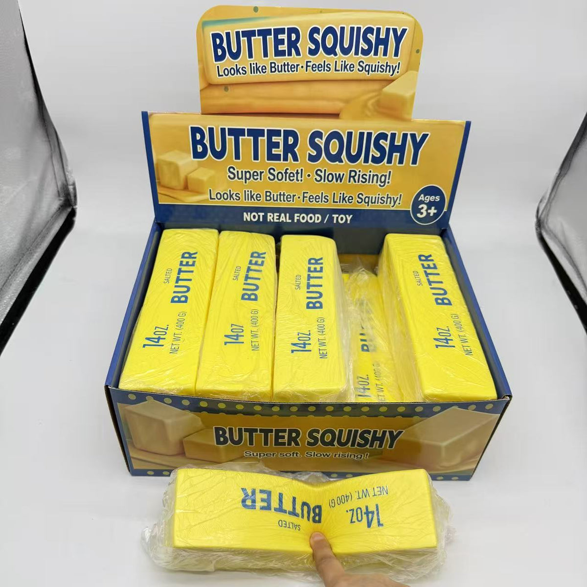 72 Pack Flour-filled TPR Butter Squishy Stress Relief Fidget Toy with PVC Gift Box Yellow Pink Halloween Style China Warehouse
