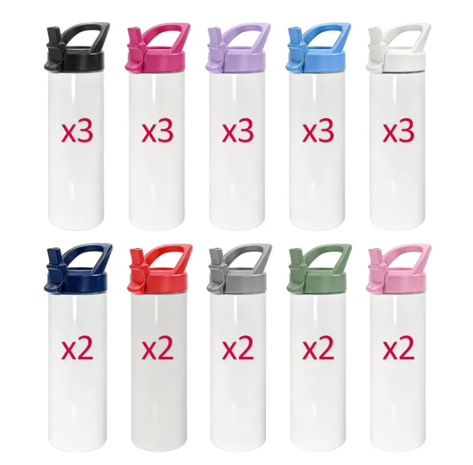 20oz Blank Sublimation Skinny Tumblers With Colorful Flip Straw Lids  25 Pack USA Warehouse