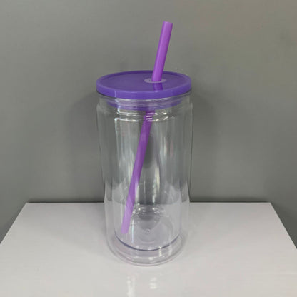 Inner 12oz Outer 16oz Snow Globe Acrylic Plastic Can Double Wall Cups WIth Plug and Pre-Drilled Hole 25Pack USA Warehouse