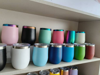 12oz Rainbow Plated Wine Tumbles Double Wall Insulated Cups for Laser Engraving 50Pack China Warehouse