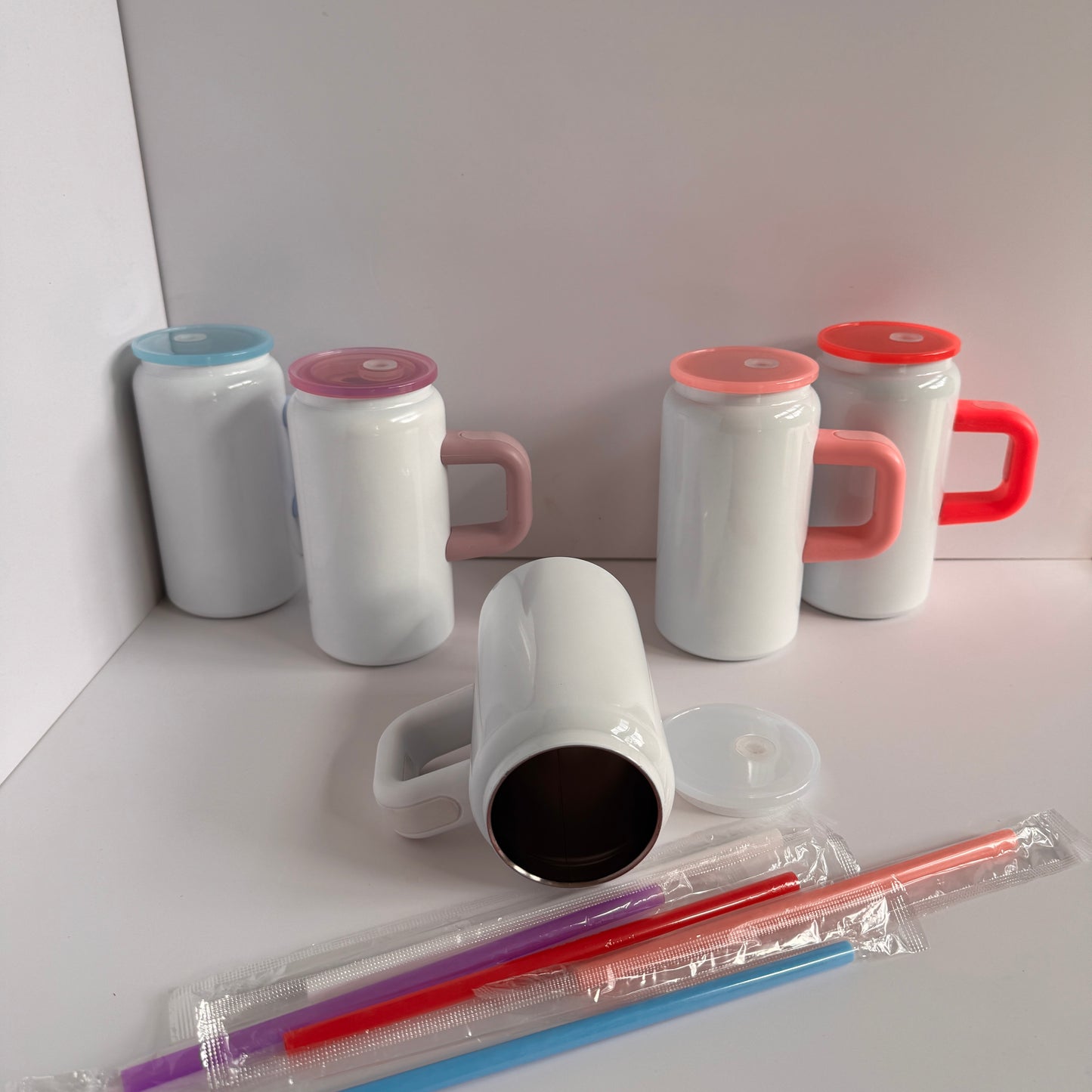 16oz Glossy White Color Sublimation Stainless Steel Mugs with Cute Handle for Kids 25 Pack China Warehouse