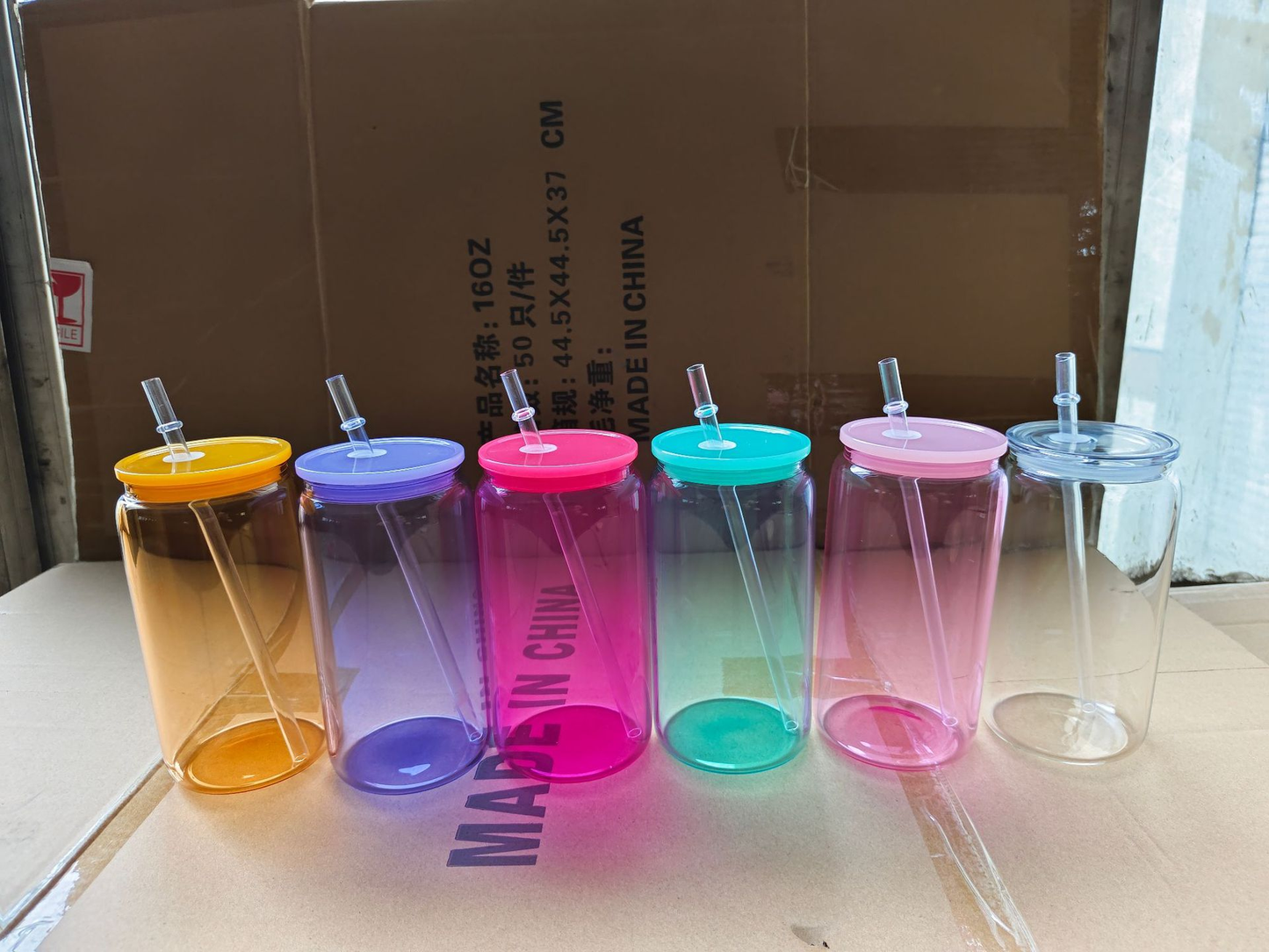 16oz Jelly Color Blank Sublimation Glass Can for UV DTF Wraps 25Pack USA Warehouse