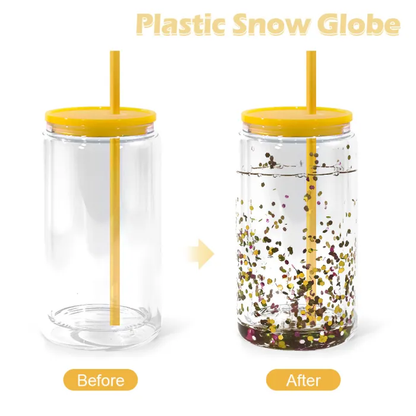 16oz Snow Globe Plastic Can with Colorful Plastic Lids Pre Drilled Hole 25 Pack USA Warehouse