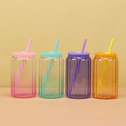 16oz Pumpkin Style Stripe Ombre Jelly Color Sublimation Glass Can for UV DTF Wraps 50Pack China Warehouse