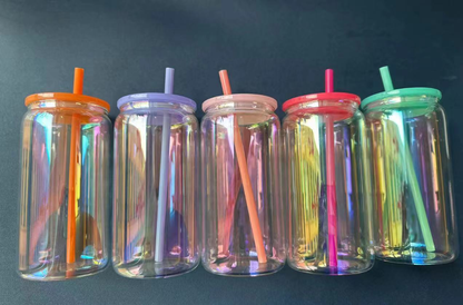 16oz Rainbow Shimmer Color Glass Can For Sublimation And UV DTF Wraps 25 Pack 50 Pack China Warehouse