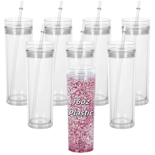 16oz Snow Globe Plastic Skinny Cups Clear Pre Drilled Hole Style 25 Pack 50 Pack China Warehouse