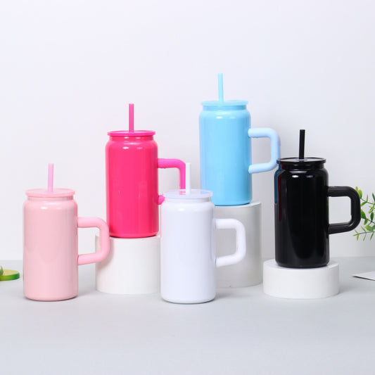 16oz Sublimation Glossy Macaron Color Mugs Stainless Steel Tumblers with Handle 25 Pack China Warehouse