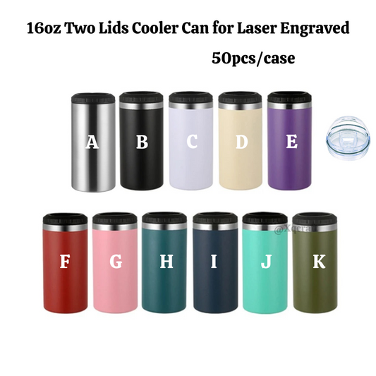 16oz Colorful Power Coated Cooler Can with Two Lids for Laser Engraving 50Pack China Warehouse