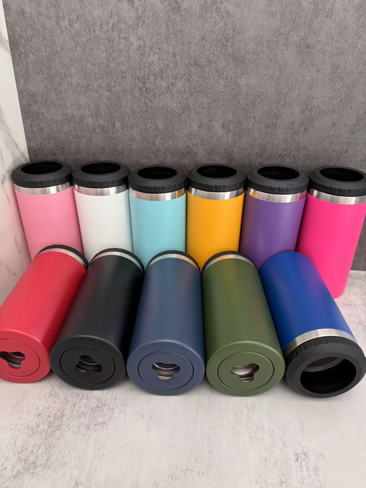 4 in one 16oz Powder Coated Cooler Can with Two Lids Bottom with Opener for Laser Engraved 25Pack China Warehouse
