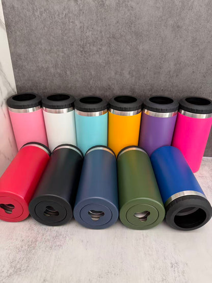 4 in one 16oz Powder Coated Cooler Can with Two Lids Bottom with Opener for Laser Engraved 25Pack China Warehouse