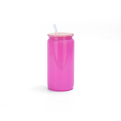 16oz Shimmer Rainbow Color Blank Sublimation Glass Can with Plastic Wooden Bling Lids 50Pack China Warehouse