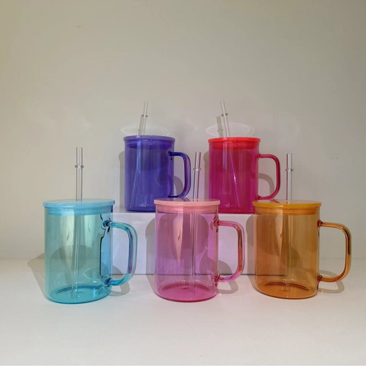 17oz Jelly Color Sublimation Glass Mugs for UV DTF Wraps and Sublimation 25Pack USA Warehouse