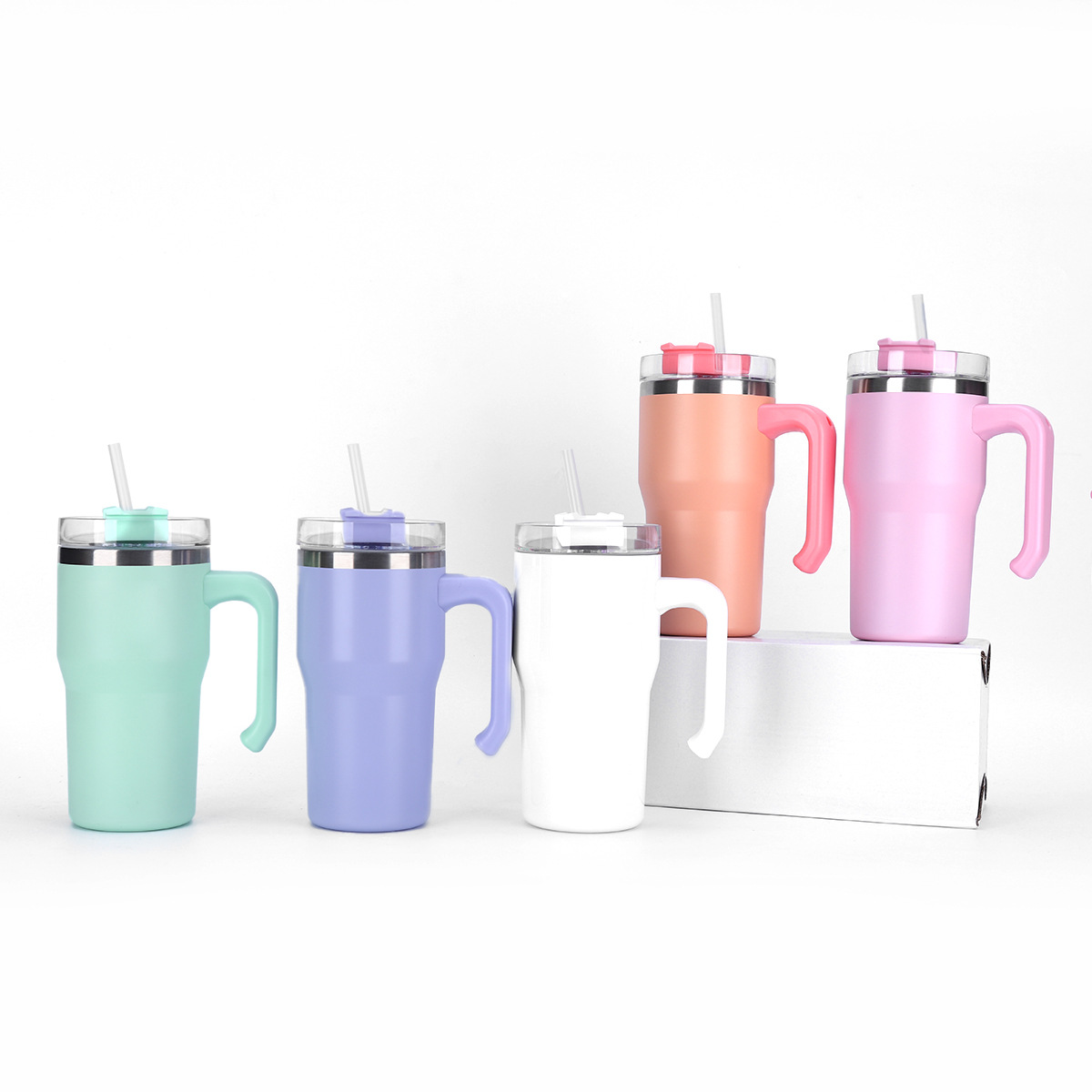 20oz Kids Macaron&White Color Blank Sublimation Tumblers with Removable Plastic Handle 25Pack USA Warehouse