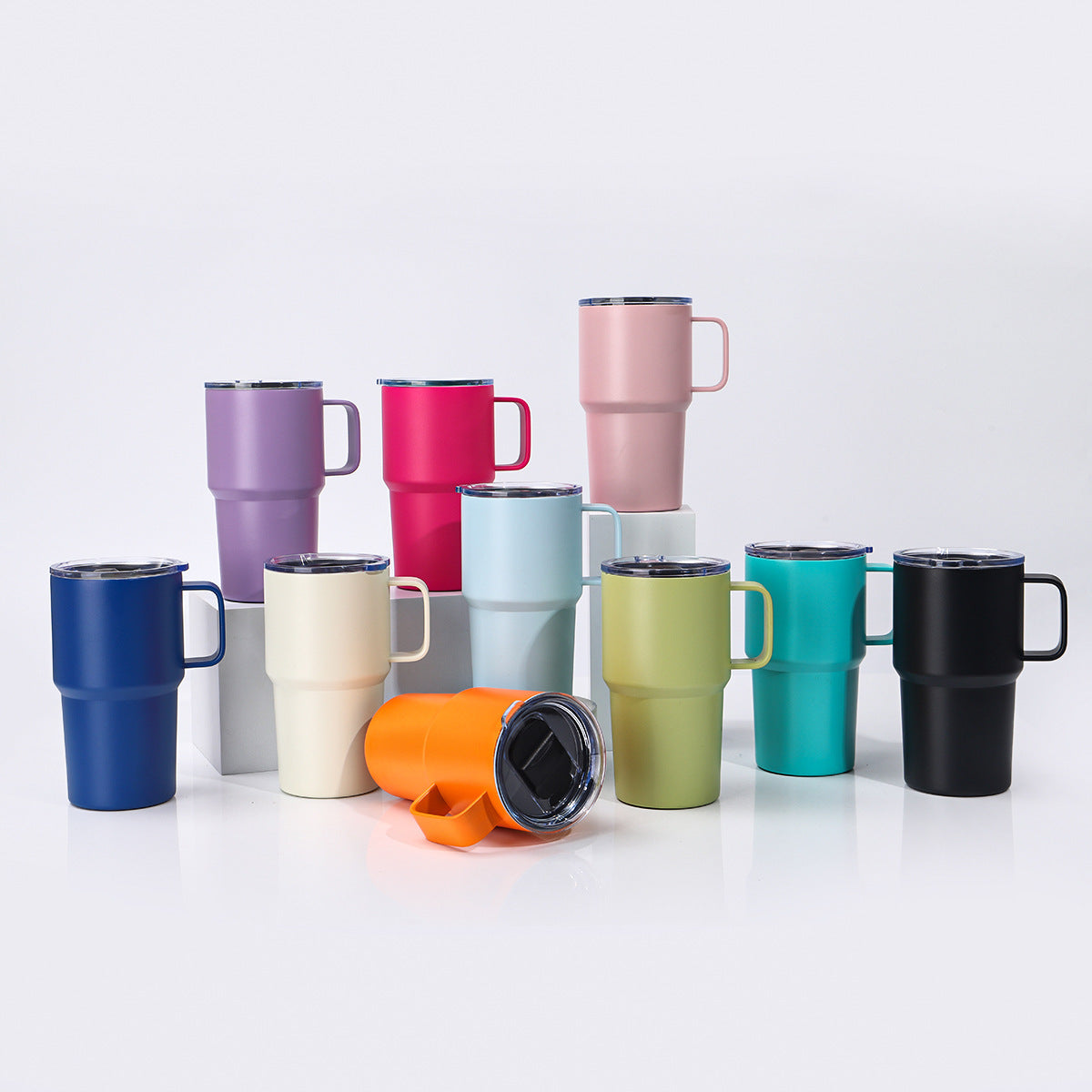 20oz Powder Coated Car Tumblers with Handle and Black Magnetic Lids Suitable for Laser Engraving 25pcs China Warehouse