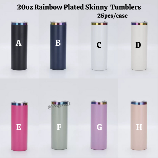20oz Rainbow Plated Skinny Tumblers for Laser Engraved 8 Colors Mix 25 Pack China Warehouse