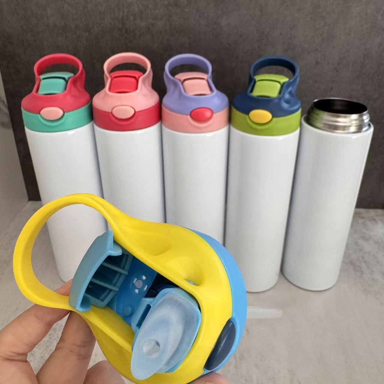20oz Sublimation Water Bottles With Bounce Lids for Kids 5 Colors Lids Mix Style Tumblers 25 Pack