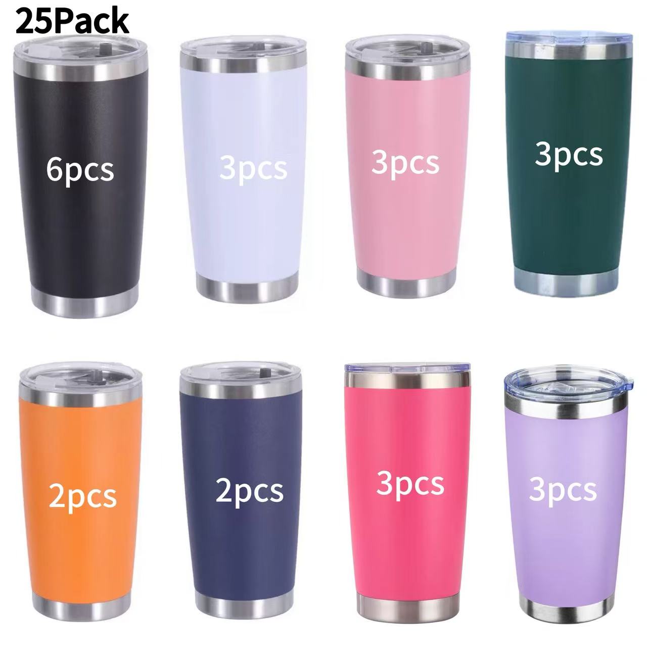 20oz Powder Coated Car Tumblers Leak Proof Sliding Lids for Laser Engraving 25Pack USA Warehouse