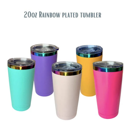 Men 20oz Rainbow Plated Powder Coating Car Tumblers for Laser Engraving 25Pack USA Warehouse