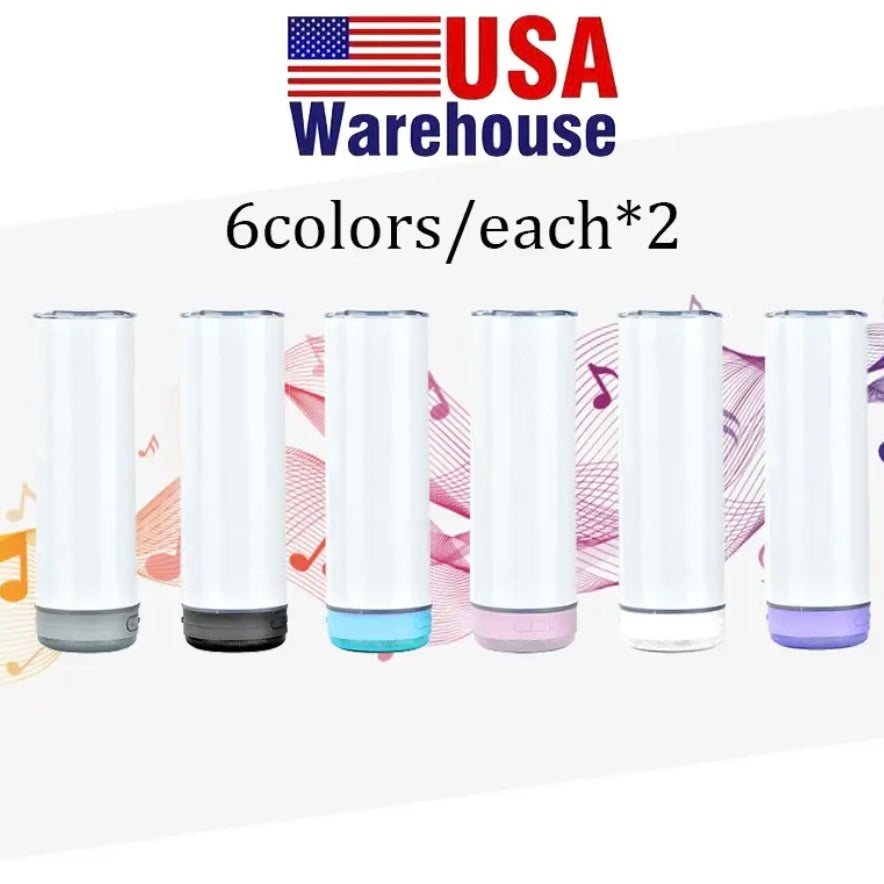 20oz White Blank Sublimation Bluetooth Speaker Tumblers  12 Pack USA Warehouse