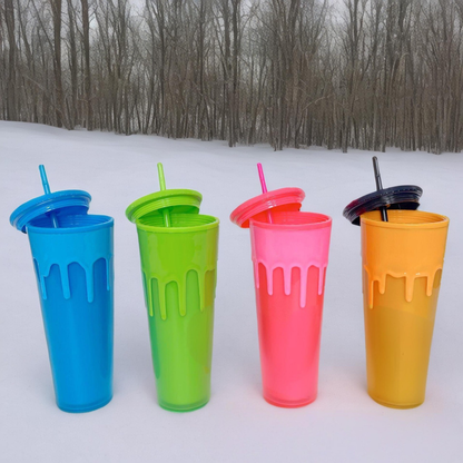 24oz Halloween Lava Glow In The Dark Plastic Cups with Coloful Lids and Straw Suitable for UV DTF Wraps 20Pack China