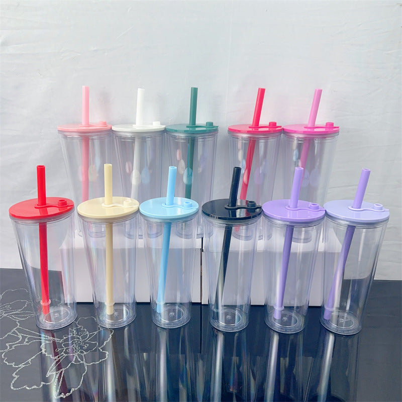 24oz Pre Drilled Hole Snow Globe Plastic Cups With Thick Straw for Vinyl 20 Pack China Warehouse