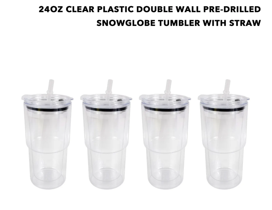 24oz Snow Globe Plastic Cups Pre-drilled Hole and with Plug 25 Pack USA Warehouse