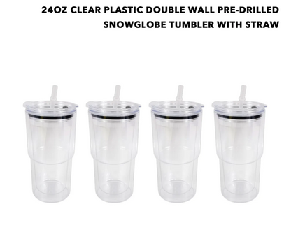 24oz Snow Globe Plastic Cups Pre-drilled Hole and with Plug 25 Pack USA Warehouse