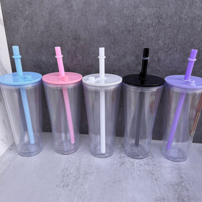 24oz Pre Drilled Hole Snow Globe Plastic Cups With Thick Straw for Vinyl 20 Pack China Warehouse