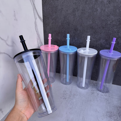24oz Pre Drilled Hole Snow Globe Plastic Cups With Thick Straw for Vinyl 20 Pack China Warehouse