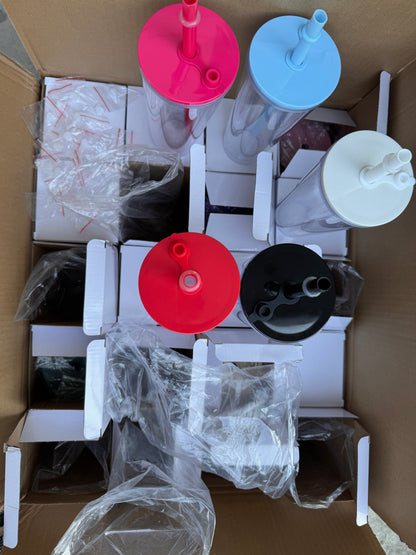 24oz Pre Drilled Hole Snow Globe Plastic Cups With Thick Straw for Vinyl 20 Pack China Warehouse