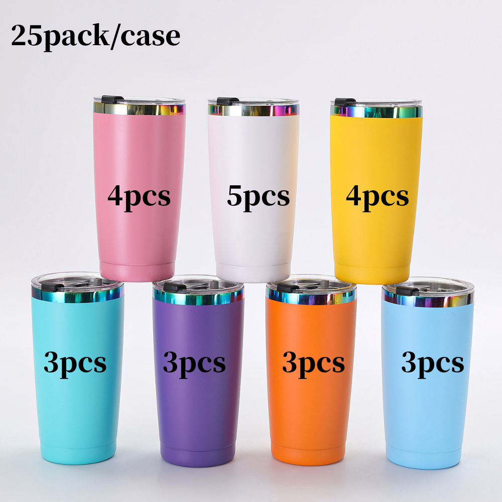 20oz Rainbow Plated Car Tumblers Seven Color Mix with Leak Proof Lids 25 Pack China Warehouse