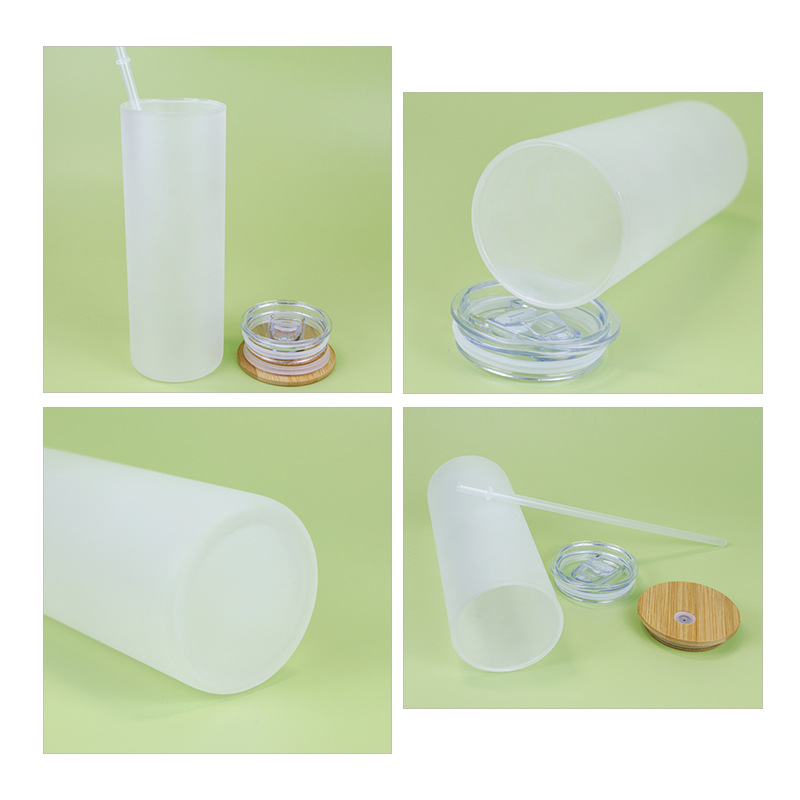 25oz Blank Sublimation Clear Frosted Skinny Glass Can With Bamboo Plastic Lids 25Pack China Warehouse