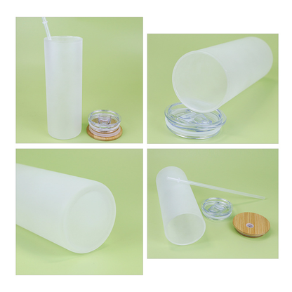 25oz Blank Sublimation Clear Frosted Skinny Glass Can With Bamboo Plastic Lids 25Pack China Warehouse