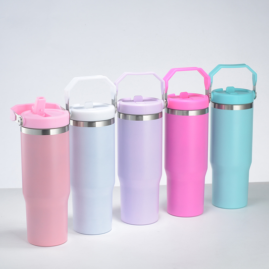 30oz Matt Color Flip Straw Subliamation Tumblers Double Wall Metal Water Bottles 25Pack China Warehouse