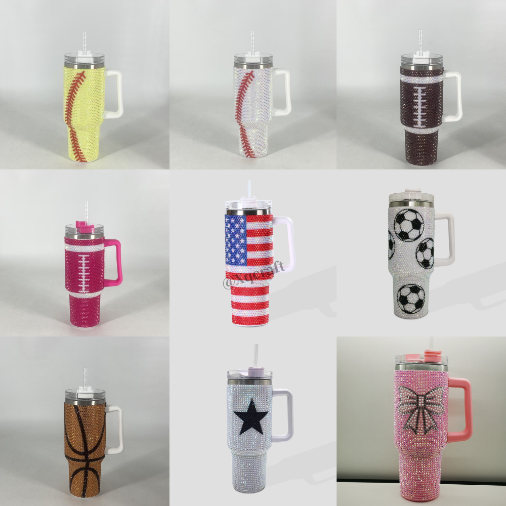 H1.0 40oz Football/Baseball/Basketball Bling Rhinestone Tumblers 20Pack China Warehouse