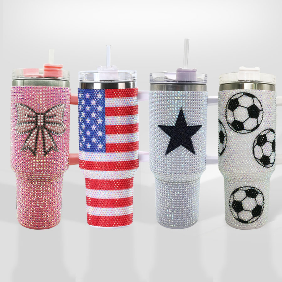 H1.0 40oz Football/Baseball/Basketball Bling Rhinestone Tumblers 20Pack China Warehouse