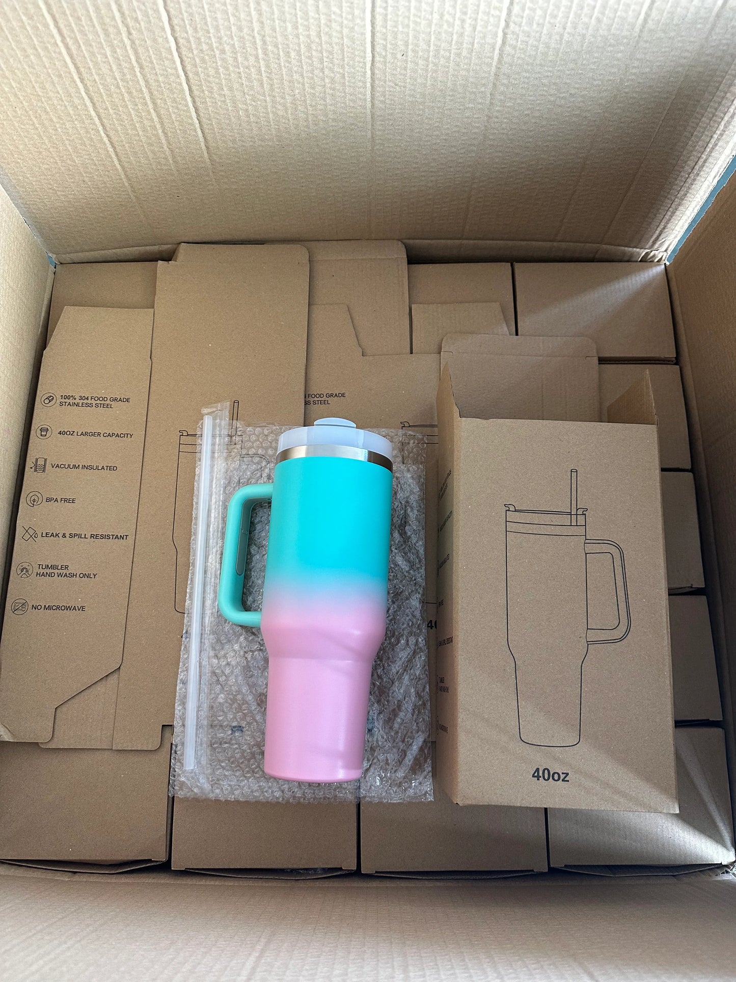 H2.0 40oz Ombre Color Powder Coated Stainless Steel Tumblers for Laser Engraving 20Pack China Warehouse