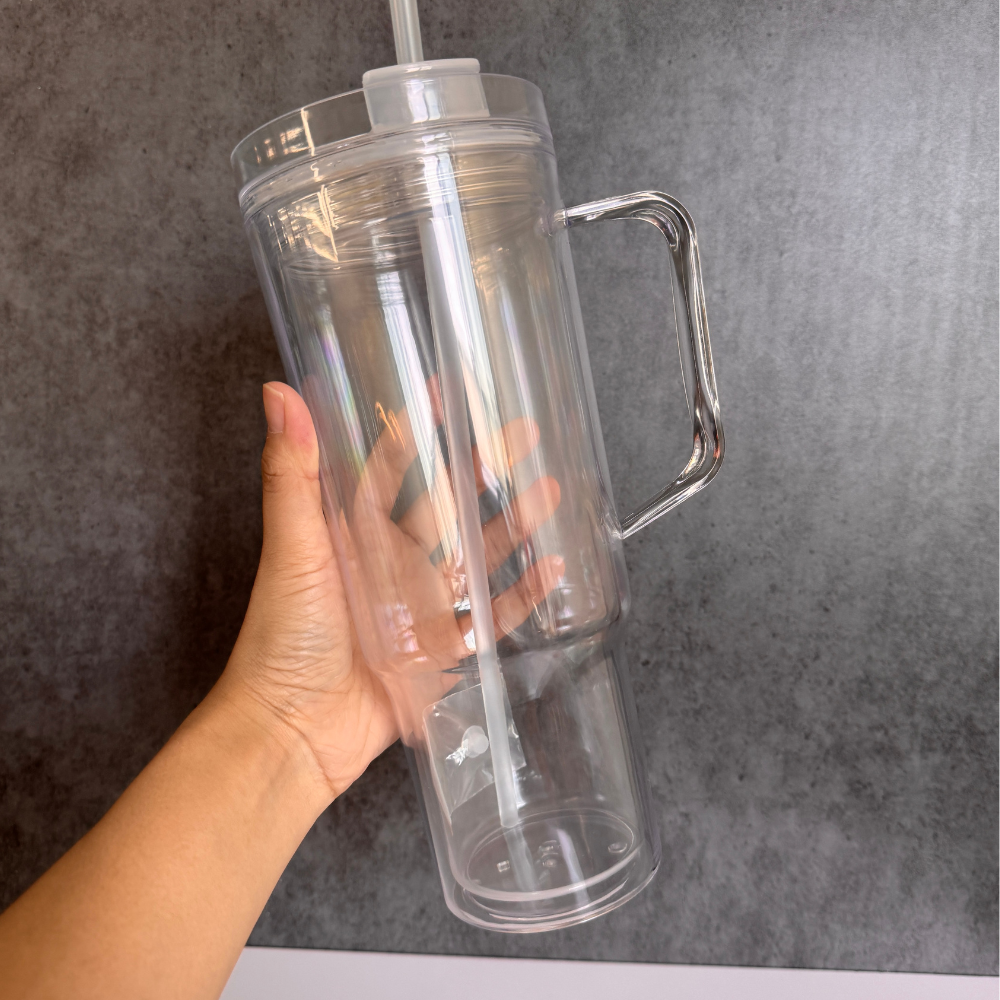 40oz Pre Drilled Hole Snow Globe Plastic Mugs Clear Double Wall Cups 20Pack China Warehouse