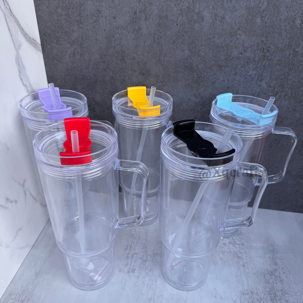 40oz Pre Drilled Hole Snow Globe Plastic Mugs with Handle and Coloful Lids and Straw 20 Pack China Warehouse