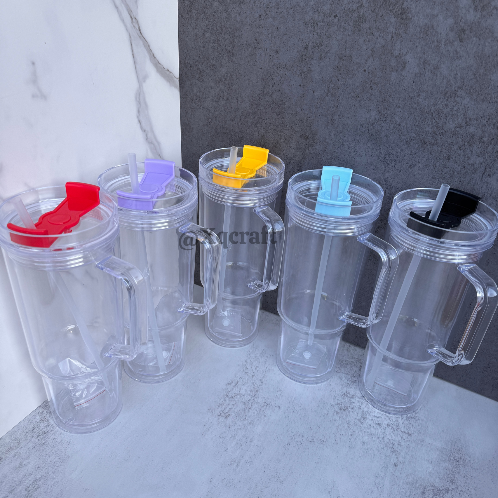 40oz Pre Drilled Hole Snow Globe Plastic Mugs with Handle and Coloful Lids and Straw 20 Pack China Warehouse
