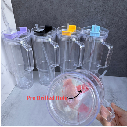 40oz Pre Drilled Hole Snow Globe Plastic Mugs with Handle and Coloful Lids and Straw 20 Pack China Warehouse