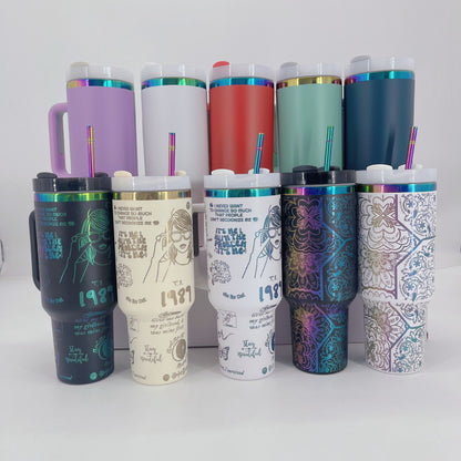 40oz 🌈Rainbow Plated Tumblers Powder Coated Quencher Tumbler with Meatl Straw for Laser Engraving 20Pack China