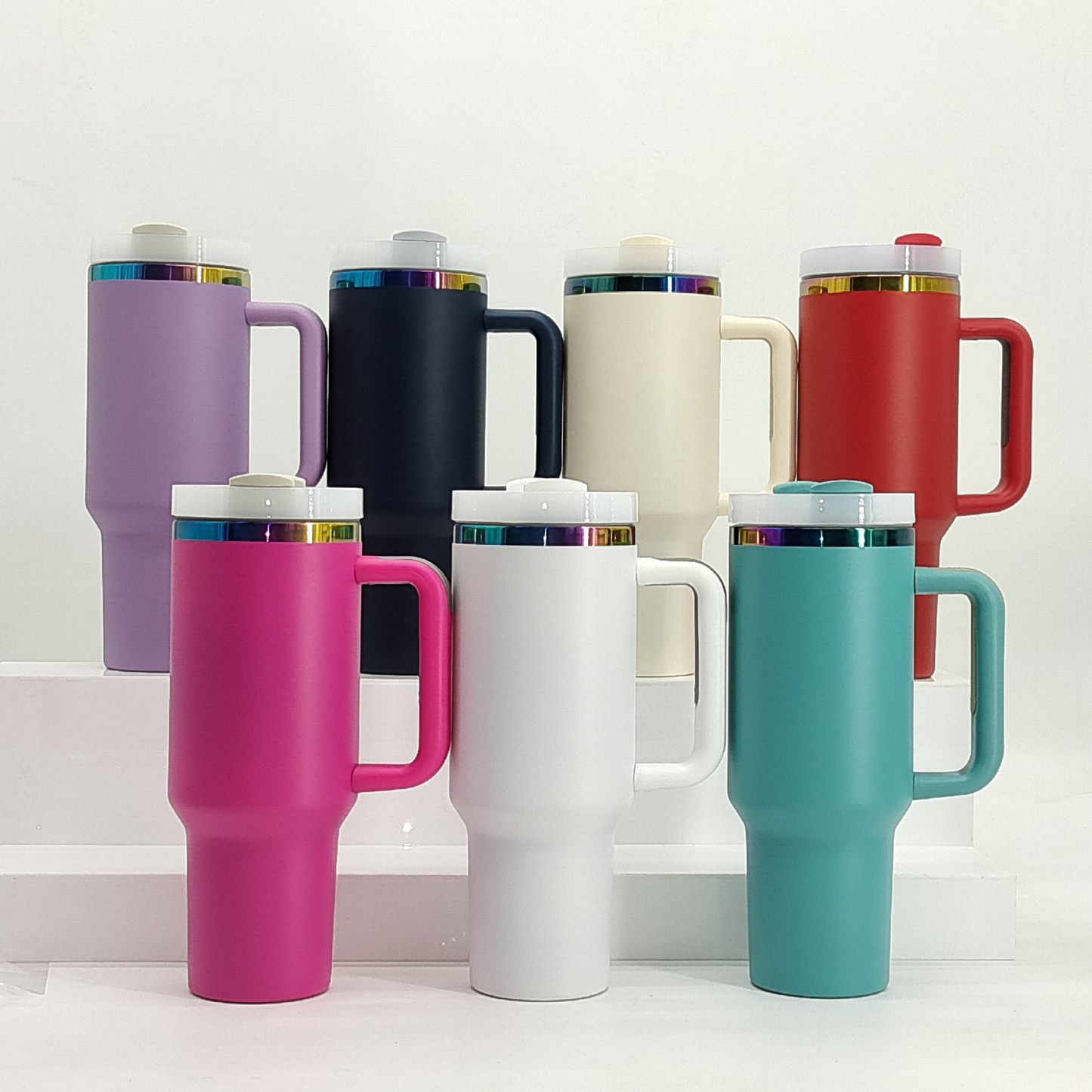 40oz 🌈Rainbow Plated Tumblers Powder Coated Quencher Tumbler with Meatl Straw for Laser Engraving 20Pack China