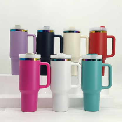 40oz 🌈Rainbow Plated Tumblers Powder Coated Quencher Tumbler with Meatl Straw for Laser Engraving 20Pack China