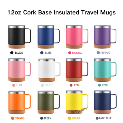 12oz Cork Base Insulated Travel Coffee Water Mugs for Laser Engraved 50 Pack China Warehouse
