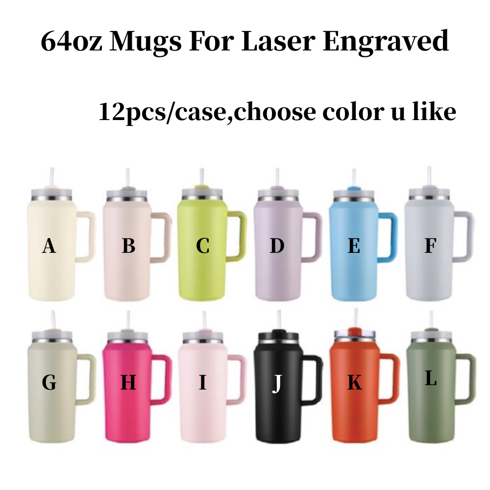 Outdoor 64oz Powder Coated Tumblers With Handle for Laser Engraved 12Pack China Warehouse