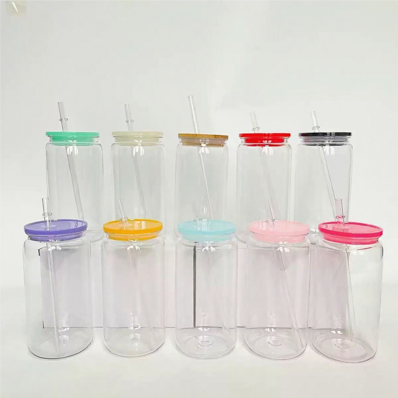 BPA Free 16oz Clear Plastic Can with Colorful Lids for UV DTF Wraps&Vinyl 50 Pack China Warehouse