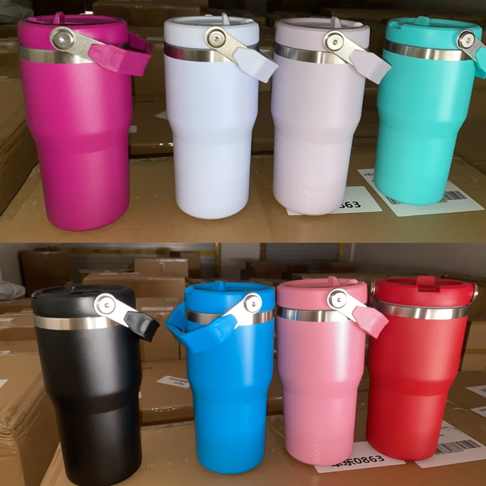 20oz 30oz Powder Cotaed Flip Straw Tumblers for Laser Engraving 20Pack China Warehouse