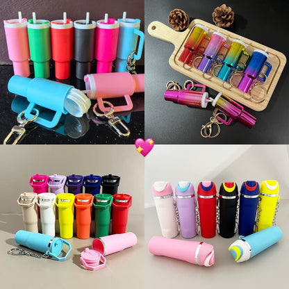 50 Pack Mini Stanley Owala Tumbler Cup Shape Keychain Lip Balm Handbag Charm Key Ring